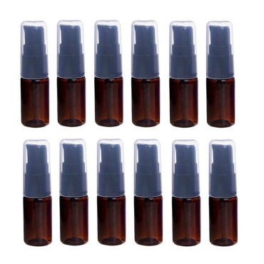 12PCS 10ML 0.3OZ Brown Empty Plastic Lotion Pump Bottle with Transparent Cap Sample Jar Refillable Portable Durable Cosmetic Container Shampoo Emulsion Holder for Vacation Travel Daily Life