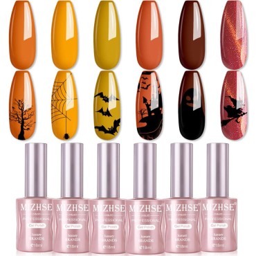 MIZHSE 18Ml Halloween Gel Polish Set, Pumpkin Autumn Fall Colors Nail Gel Kit?Orange Series Hot Yellow Red Soak Off UV LED Gel Nail Kit Winter 6 Colors (Set 8)