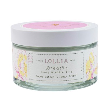 Lollia Breathe Body Butter, 5.5 oz. - Peony & White Lily Fragrance - Shea Butter & Cocoa Butter, Body Lotion for Women, Hydrating & Smooth Body Moisturizer