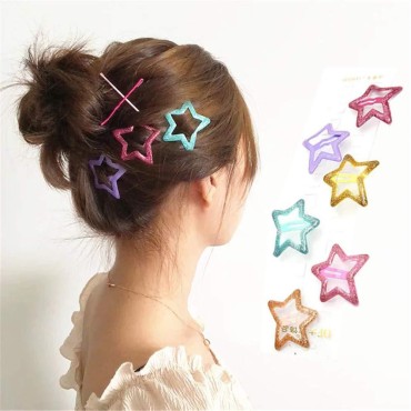 6 Pcs/Pack Colorful Star Shape Glitter Metal Snap Hair Clips Girls' Cute Barrettes Hair Clips Hair Accessories