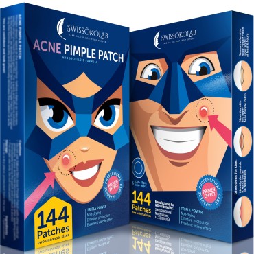 SWISSÖKOLAB Acne Patch Pimple Patch Hydrocolloid Acne Stickers Absorbing Spot Dot Acne Cover 144 Acne Dots Pimple Sticker Acne Pimple Master Patch Blemish Patches
