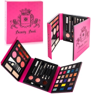 SHANY Beauty Book Makeup Kit All in one Travel Makeup Set - 35 Colors Eye shadow, Eye brow makeup, makeup blushes, powder palette,10 Lip Colors, Eyeliner pens & makeup Mirror - Holiday Makeup Gift