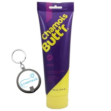 Chamois Butt'r Her Anti-Chafing Cream, Non-Greasy - 8 Fl. Oz Bundle with a Lumintrail Keychain Light