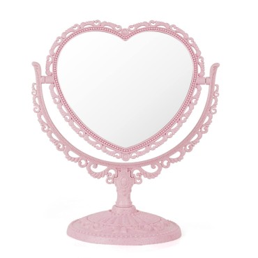Liitrton Heart Mirror Vanity Makeup Mirror Double Sided Rotatable Tabletop Dresser Mirror for Dressing Bathroom Bedroom (Heart-Shaped, Pink)