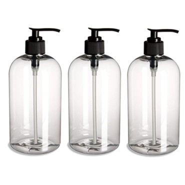 16 Ounce Clear Boston Round PET Bottle with Hand Pump Dispenser with Gift Card [Pack of 3]