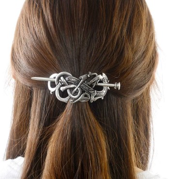 Viking Celtic Hair Slide Hairpins- Viking Hair Accessories Celtic Knot Hair Barrettes Antique Silver Hair Sticks Irish Hair Decor for Long Hair Jewelry Braids Hair Clip With Stick (ID-A2)