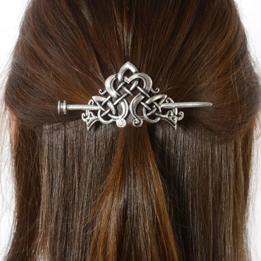 Viking Celtic Crown HairPins Clip- Viking Hair Accessories Celtic Knot Hair Barrettes Antique Silver Hair Sticks Irish Hair Decor for Long Hair Jewelry Braids Hair Clip With Stick (ID-C)