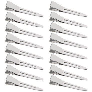 SBYURE 100 Pack 1.77 Inches Single Prong Pin Curl Duckbill Clips,Silver Setting Section Hair Clips Metal Alligator Clips for Hair Extensions