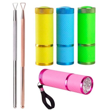4 Pieces Mini LED Flashlight UV Lamp for Nail Art Dryer Camping and Hiking,2 Pieces Stainless Steel Triangle Stick Rod UV Gel Polish Remover,Nail Polish Set
