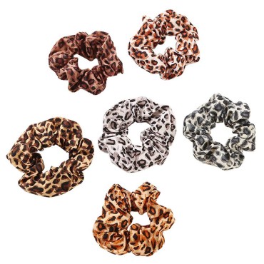 6 Pack Leopard Print Hair Scrunchies Soft Chiffon Printing Fabric Scrunchy Bobbles Elastic Hair Bands Ties Hair Accessories Wrist Band Cosplay Show for Women Girls Pony Tails and Buns (Leopard Print)