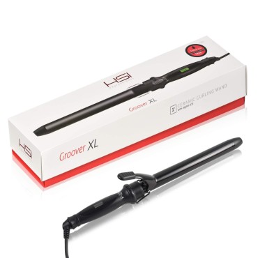 HSI Professional Groover XL 1-Inch Digital LCD Ceramic Curling Iron Wand - Ionic Curler & Hairstyling Rod w/ Tourmaline Barrel - Easy Curl Setting for All Hair Types