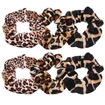 Pinksee 6pcs Leopard Print Hair Bands Set Scrunchy Hair Ties Ropes Scrunchies for Women Hair Accessories