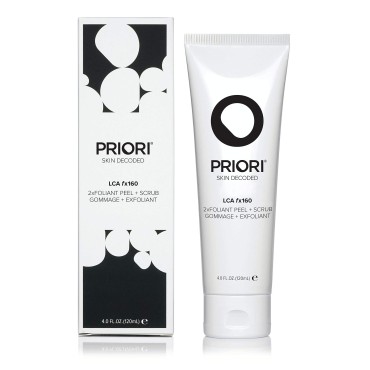 Priori Skincare 2xfoliant Peel + Scrub for Face and Body Lactic Acid Retinol Vitamin C, E At-Home Microdermabrasion Anti-Irritant Dermatologist Tested