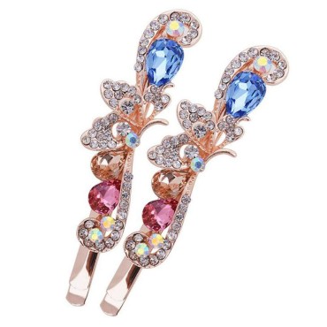 2PCS Rhinestone Flower Hair Clips Butterfly Graphics Hairpin Side Clip Barrette Bobby Pin Hair Accessories for Women Lady (Colorful)