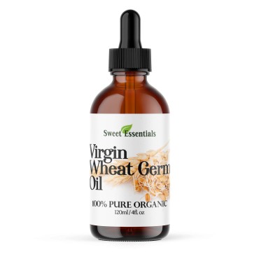 100% Organic Unrefined Wheat Germ Oil | Imported From Italy | 4oz Glass Bottle | 100% Pure - Virgin | Cold-Pressed | Natural Moisturizer for Skin, Hair and Face | Stretch Mark Relief - NON GMO