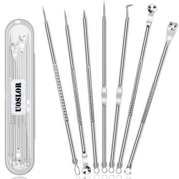 [Dual Ended] 7PCS Blackhead Remover, Comedone Pimple Extractor, Acne Whitehead Blemish Removal Kit, Professional Stainless Steel Clean Tool, for Face Nose Chin Cheek Forehead