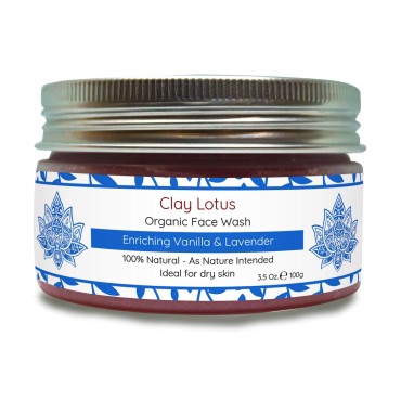 Clay Lotus Organic Face Wash For Dry, Mature Skin. Anti-aging Natural Cleanser Hydrates & Reduces Wrinkles to Restore Radiance. Vegan Formula