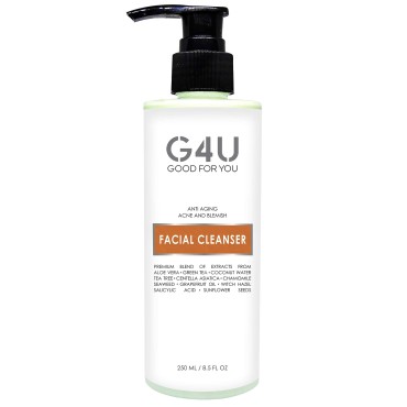 G4U Face Wash Facial Cleanser for Women and Men. For Oily, Dry, Sensitive, Normal, All Skin Types. Natural Plant Based with Vitamin C. Ideal for Daily Use at Home, Spas and Salons. 8.5 Fl Oz