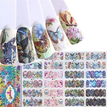 4 Sheets 48 pattern Water Transfer Nail Art Decals Stickers With Butterfly flower Animal Insect beauty girl cartoon and different patterns for women