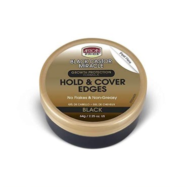 African Pride Black Castor Miracle Hold & Cover Edges - Slicks and Controls Edges, Covers Grays, Fills Thinning Areas, Contains Black Castor Oil & Coconut Oil, 2.25 oz