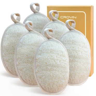 CROVIN Loofah Pads - Exfoliating Loofah Body Scrubber 100% Natural Bath Sponge for Men and Women’s SPA - 6 Count Gifts Luffa Package,Perfect for Bath Shower