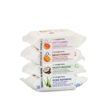 SpaScriptions Makeup Cleansing Wipes 30 CT, Variety 4 pack, 120 Count Total