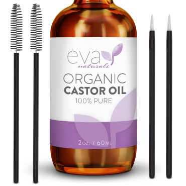 Eva Naturals Organic Castor Oil (2oz) - Promotes Hair, Eyebrow and Lash Growth - Diminishes Wrinkles and Signs of Aging - Organic Castor Oil for Hair Growth Eyelashes - Hair Growth Oil 100% Pure