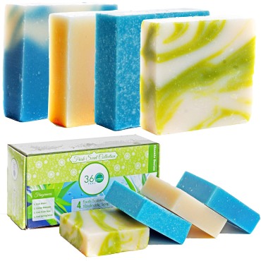 360Feel Fresh Scent Soap bars- Aloe Vera, Cotton Blossom, Spring Scrub- Anniversary Wedding Gift Set - Handmade Natural Organic Soaps Essential Oil- Gift ready box, 4 count (Pack of 1)