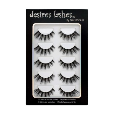 DESIRES LASHES By EMILYSTORES Natural Lashes 3D Layered Effect Fake-Mink Eyelashes Multipack 5Pairs, Volume