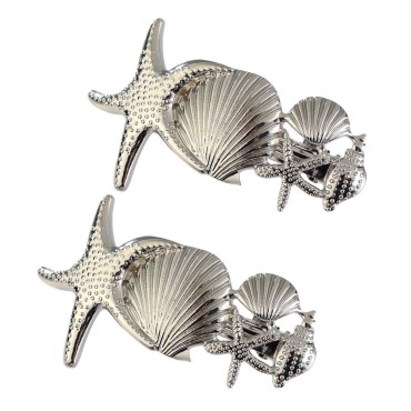 2 Pack Metal Starfish Shell Hair Clips French Clips Hair Barrettes Hair Pins Hair Slide Stylish for Women Girl Gold or Silver Hair Jewelry Accessories (Silver)