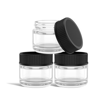 (200 Pack) 5ml Thick Glass Jars with Black Lids - ...
