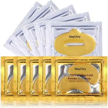 24K Gold Crystal Lip and Eye Mask, KlsyChry 5 Pair...