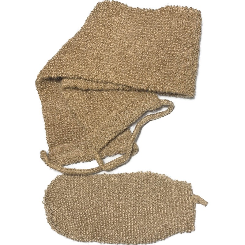 2 pcs/set Large Natural Exfoliating Hemp Back Scrubber for Shower for Men and Women - Rub Glove Mitt Mitten - Deep Clean & Invigorate Your Skin - Machine Wash and Dry - Double Sided Available