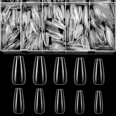 Clear Coffin Nails Fake Nails - Acrylic Nails Coffin Shaped Nail Tips BTArtbox 500 Pcs Ballerina False Nails with Case, 10 Sizes