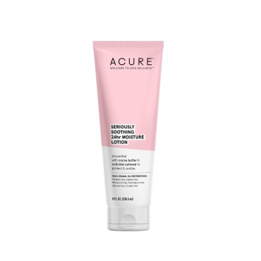 Acure 24HR Moisturizing Lotion - Soothing & Hydrating Unscented Body Lotion with Cocoa Butter & Colloidal Oatmeal - All Natural Moisturizer for Dry and Sensitive Skin - Vegan, Fragrance-Free, 8 Fl Oz