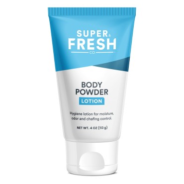 Super Fresh Body Powder Lotion by SweatBlock - Talc Free, Anti-Chafing, Deodorizing, Natural Ingredients - No Mess Body Powder Lotion for Men and Women - 4 fl oz.