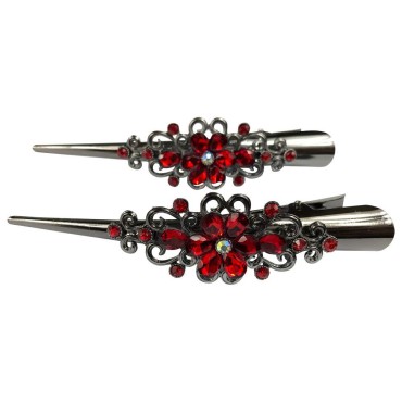 Large Retro Metal Hair Clips Flower Duck Bill Clips Rhinestone Hair Barrettes with Teeth Hair Pins Hair Slide Stylish for Women Girl Hair Jewelry Accessories (Red)