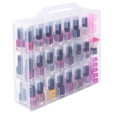DreamGenius Gel Nail Polish Organizer Case for 48 Bottles, Double Side Holder with Adjustable Dividers, Portable Clear Storage with 2 Nail Separators