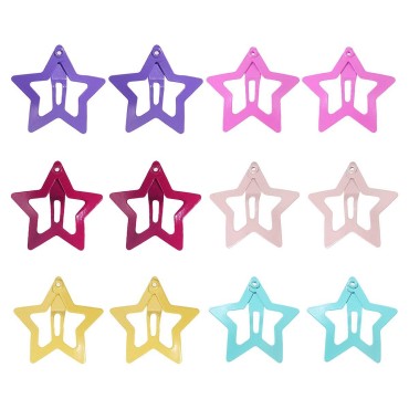Lurrose 12Pcs Lovely Metal Hair Snap Clips Fashion Stars Barrettes Hair Accessories for Girls Woman