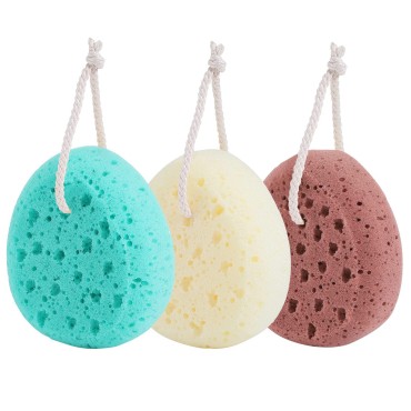 KECUCO 3 Pcs Bath Sponge for Women, Men, Teenager, Body Wash Sponges Loofah Body Scrubber, 3 Colors & Large Size Shower Pouf Cleaning Loofahs for Shower Exfoliating