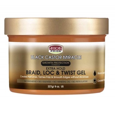 African Pride Black Castor Miracle Extra Hold Braid, Loc and Twist Gel, 8 oz