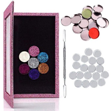 Kalolary 42PCS Professional Magnetic Palette Empty Makeup Palette Set with 1 Depotting Spatula 20 Adhesive Metal Stickers and 20 Empty Round Metal Tin Palette Pan for Eyeshadow Lipstick Blush