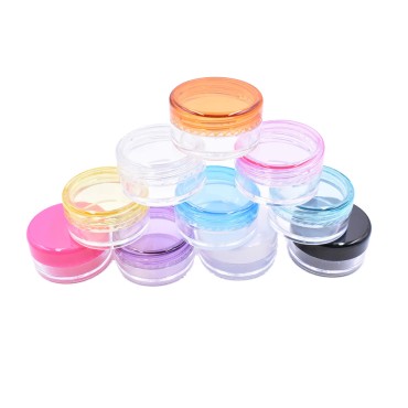 Art&Beauty 10 pack of 5 Gram Empty Cosmetic Containers, Round Cosmetic Sample Pots Jars Makeup Containers With Multi Color Top Lids Plastic Sample Eye Shadow, Nails, Powder, Gems, Jewelry, Cream