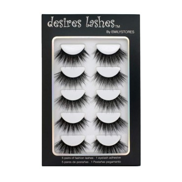 DESIRES LASHES By EMILYSTORES Natural Eyelashes 3D Faux-Mink Lashes Multipack 5Pairs, Sensual