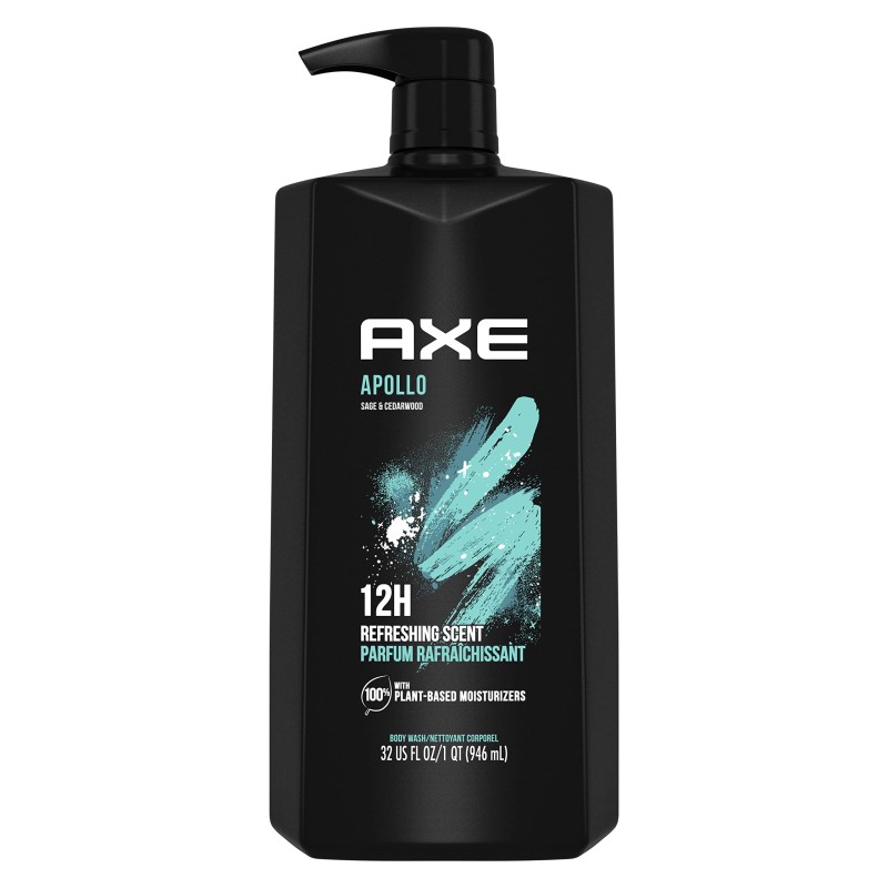 AXE Body Wash All-Day Fresh Shower Gel Apollo Sage & Cedarwood Men's Body Wash with Odor-Busting Prebiotics 32 oz Pump