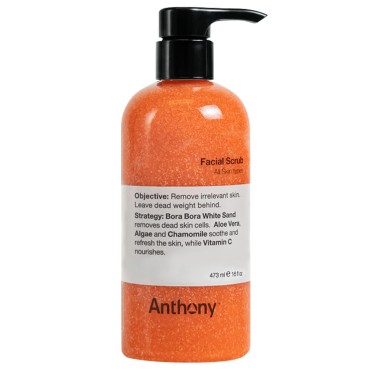 Anthony Facial Scrub, 16 Fl Oz, Contains Aloe Vera, Sand, Algae, Chamomile, Vitamin C, Soothes, Protects, Refreshes and Removes Dead Skin Cells