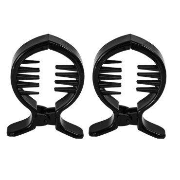 Lurrose 2pcs Round Inner Toothed Hair Clip Fish Tail Clip Ponytail Holder Strong Tension Hair Claw (Black)