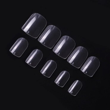 500pcs/Bag False Nail Tips Short Square Acrylic Fake Nails Full Cover 10 Sizes (Transparent)