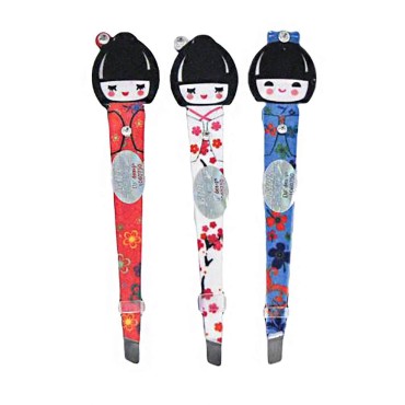Vantexi Assorted Color Japanese Geisha Kokeshi Doll Facial Hair Plucking Tweezer Set, Pack of 3