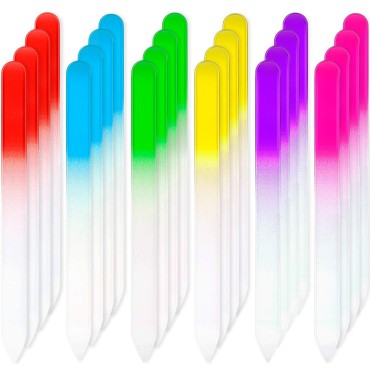 24 Pieces Crystal Glass Nail Files Czech Glass Fingernail Files Professional Manicure Tools for Natural Nails, Gradient Rainbow Color Buffer Nail Care for Women